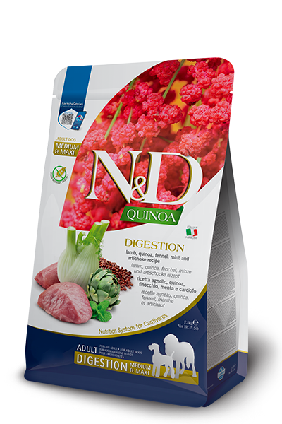 N&D Quinoa Digestion Mini – Агнешко, киноа, копър, мента и артишок 🌿