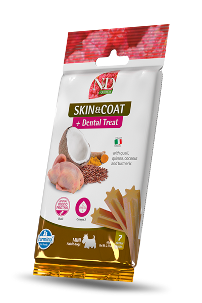 N&D Quinoa Skin & Coat Dental Care Treat With Quail, Coconut and Turmeric Mini - Zoo-PetShop