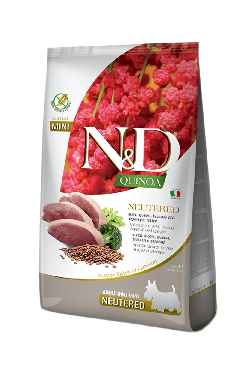 N&D с киноа за кучета N&D Quinoa Neutered е пълноценна храна за кастрирани кучета от мини породи в зряла възраст. 7 кг
