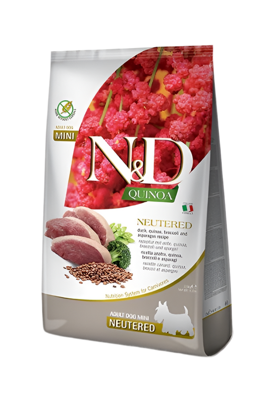 N&D с киноа за кучета N&D Quinoa Neutered е пълноценна храна за кастрирани кучета от мини породи в зряла възраст. 7 кг