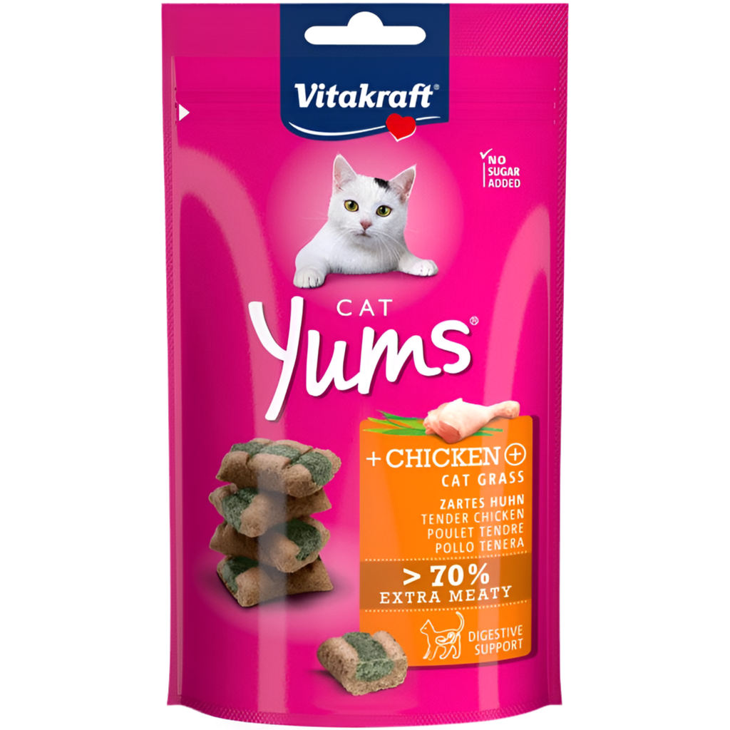 CAT YUMS - СОЧНИ ХАПКИ за КОТЕ с ПИЛЕ и КОТЕШКА ТРЕВА, Vitakraft - Zoo-PetShop
