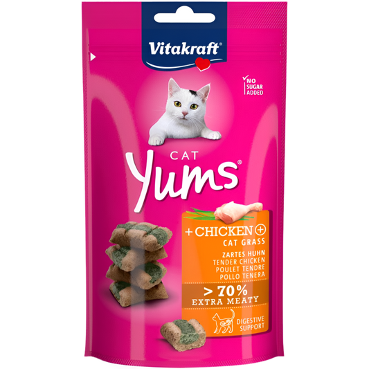 CAT YUMS - СОЧНИ ХАПКИ за КОТЕ с ПИЛЕ и КОТЕШКА ТРЕВА, Vitakraft - Zoo-PetShop