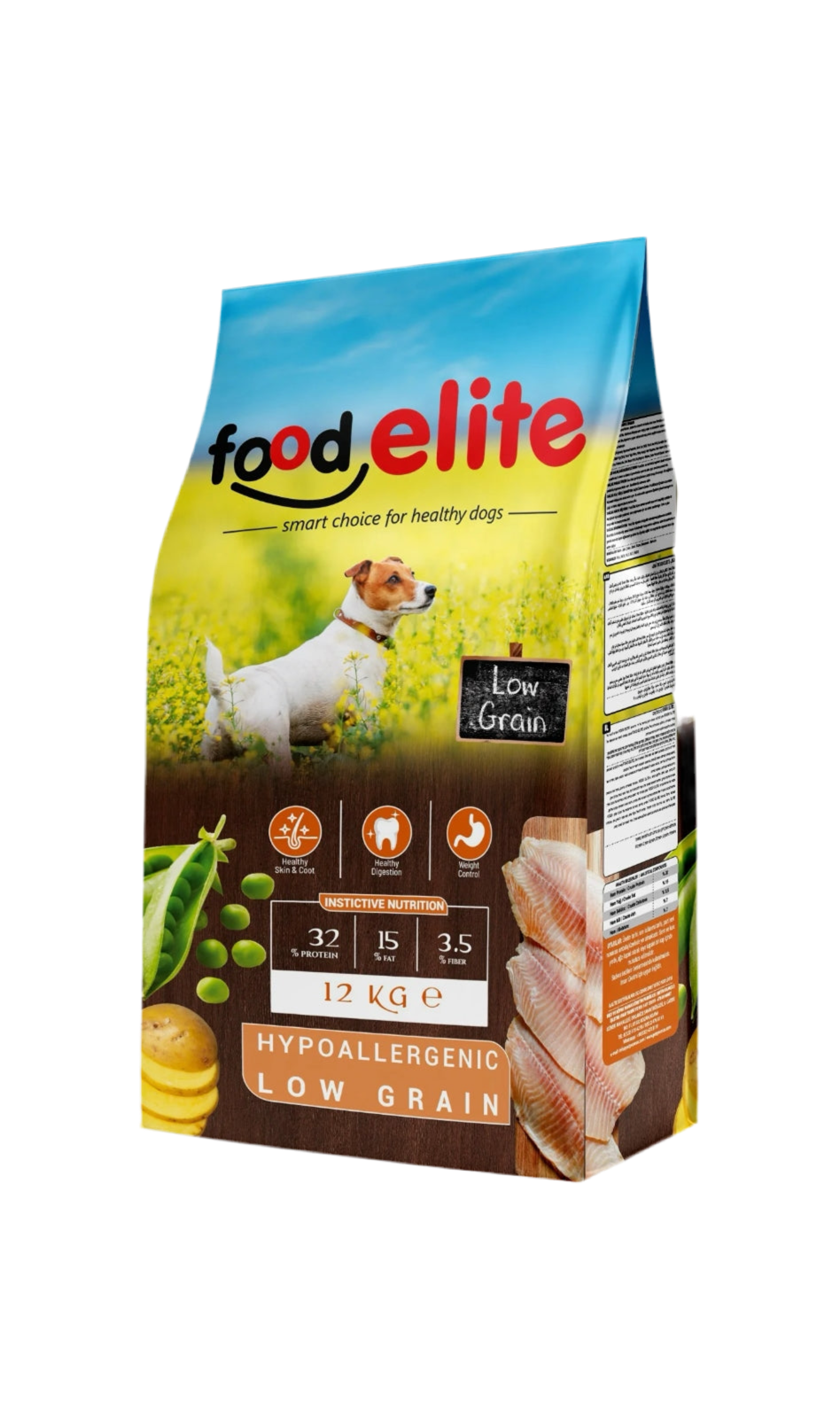 Food Elite Low Grain – 12 кг суха храна за възрастни кучета с риба и пиле, 32% протеин, 15% мазнини, хипоалергена