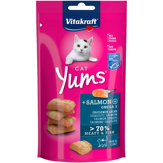 CAT YUMS - СОЧНИ ХАПКИ за КОТЕ със СЬОМГА + ОМЕГА 3, Vitakraft - Zoo-PetShop