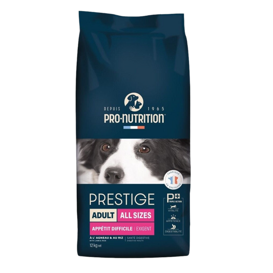 PRESTIGE DOG ADULT ALL SIZES EXIGENT 12 kg - Храна за кучета от всички породи, капризни или с намален апетит. С агнешко и ориз. - Zoo-PetShop