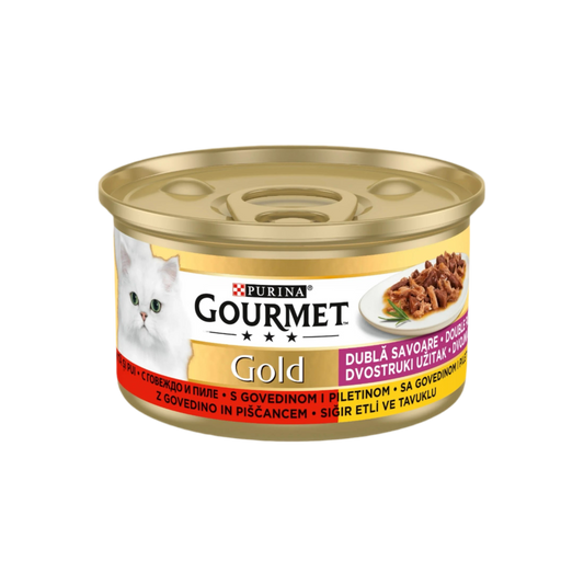 GOURMET® GOLD DUO Мека храна с говеждо и пилешко за котки