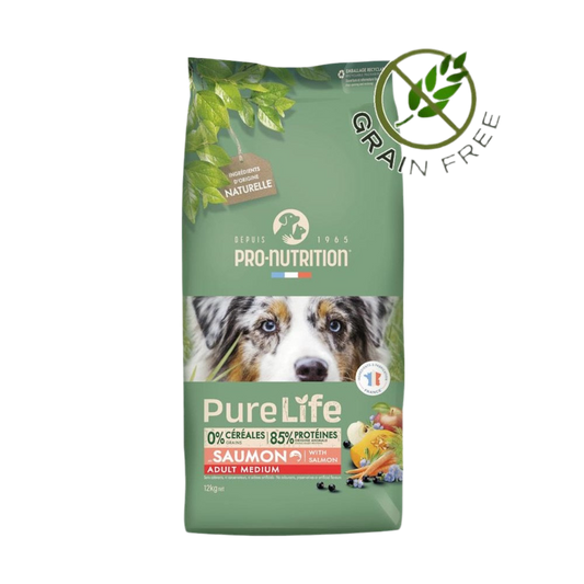 Pure Life Dog ADULT MEDIUM with Salmon 12 кг - Храна за кучета от средни породи (10–25 кг), над 1 година. Със сьомга, без зърно и глутен.