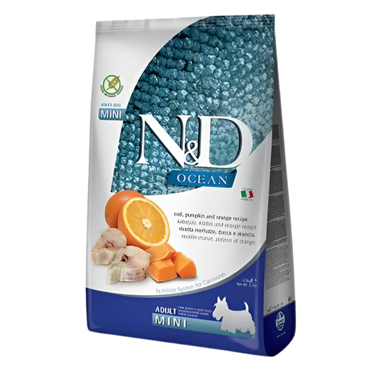 N&D DOG OCEAN ADULT MINI PUMPKIN куче,тиква с риба треска и портокал