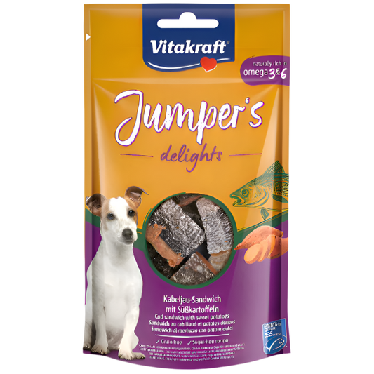 Vitakraft ® Jumper's Delights Лакомство за кучета - сандвичи с риба треска и сладък картоф - Zoo-PetShop