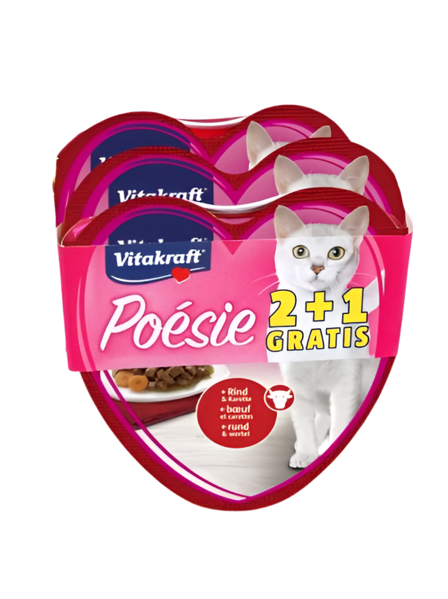 Vitakraft - Консерва "Сърце" от гамата Poesie - ПРОМОКОМПЛЕКТ 3 бр.: 2 бр. Говеждо с моркови + 1 бр. Пиле с градински зеленчуци - Zoo-PetShop