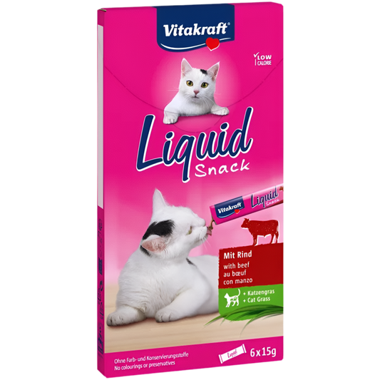 Cat Liquid Snack – ТЕЧЕН СНАКС ЗА КОТКИ с говеждо и котешка трева; 6x15 g - Zoo-PetShop
