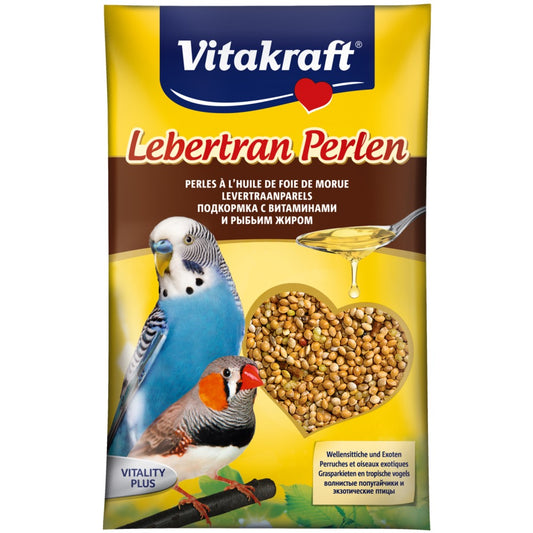 Vitakraft ® ПЕРЛИ с РИБЕНО МАСЛО  за ВЪЛНИСТИ ПАПАГАЛИ и ЕКЗОТИЧНИ ПТИЦИ (с витамини и рибено масло)