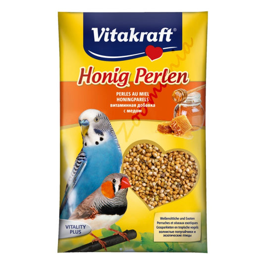 Vitakraft ® ПЕРЛИ с МЕД  за ВЪЛНИСТИ ПАПАГАЛИ и ЕКЗОТИЧНИ ПТИЦИ (с витамини и мед)