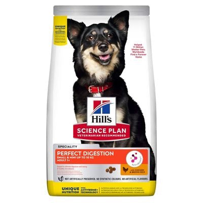 Hill's Science Plan Perfect Digestion Small&Mini Adult Dog 1+ с пилешко и кафяв ориз - Zoo-PetShop
