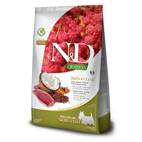 N&D Quinoa Skin & Coat Mini – Патешко, киноа, кокос и куркума 🌿