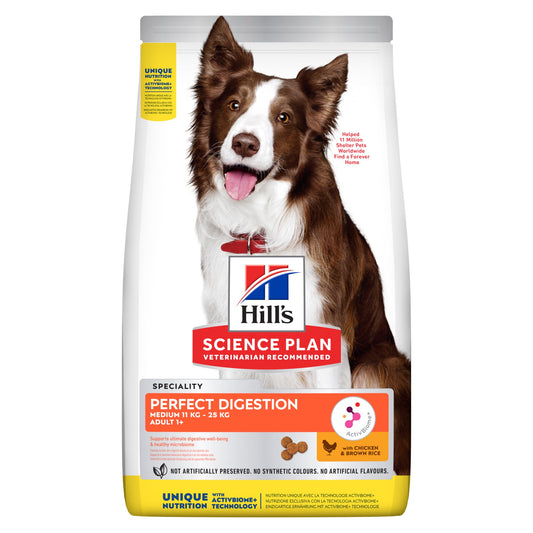 Hill's Science Plan Perfect Digestion Medium Adult Dog 1+ с пилешко и кафяв ориз - Zoo-PetShop