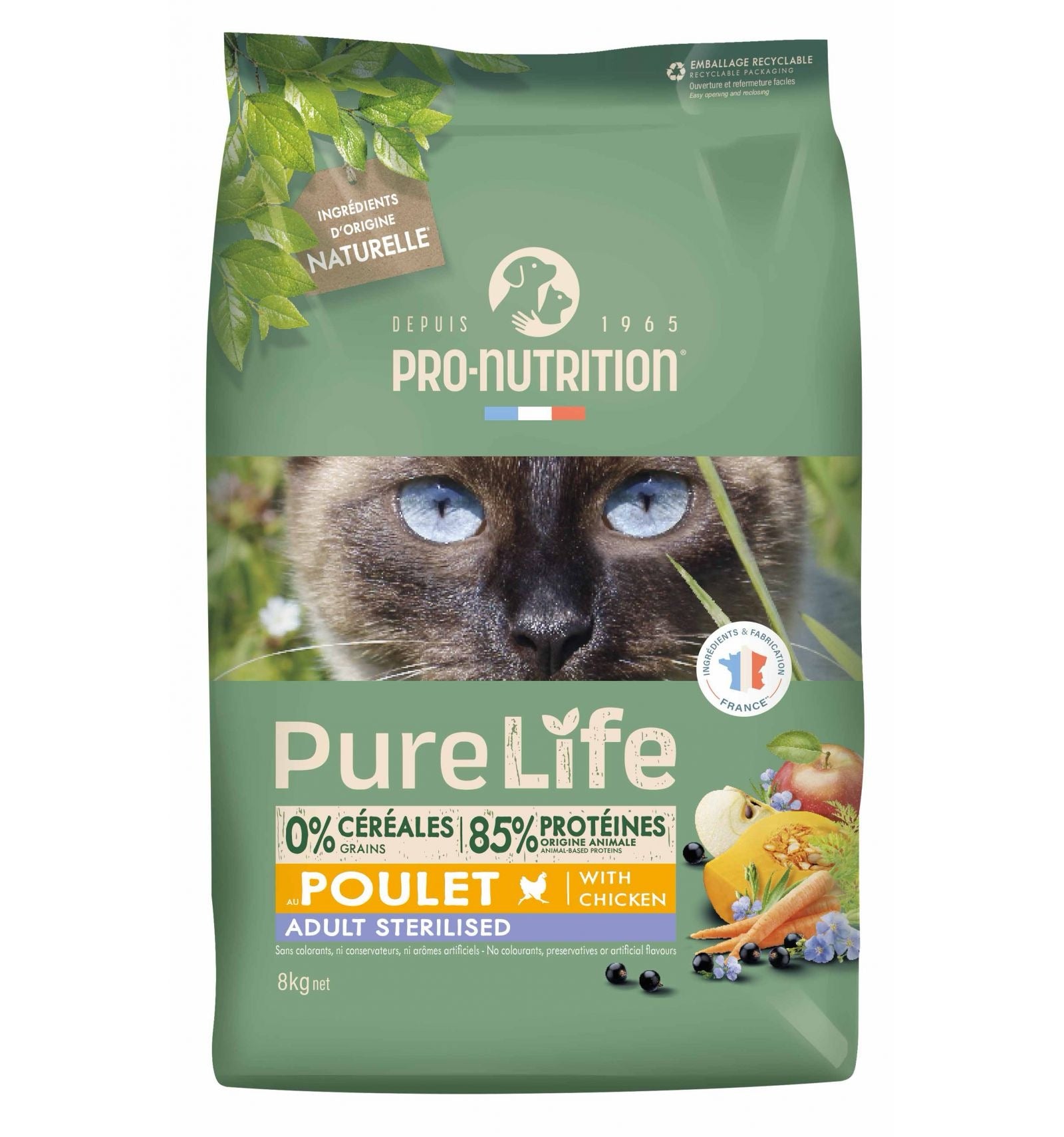 Pure Life for cats STERILIZED Chicken 8 kg – храна за кастрирани котки над 1 г., подходяща за котки с наднормено тегло. - Zoo-PetShop