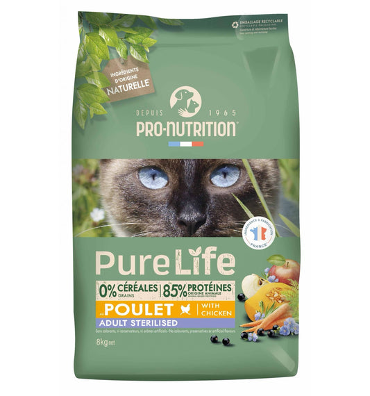 Pure Life for cats STERILIZED Chicken 8 kg – храна за кастрирани котки над 1 г., подходяща за котки с наднормено тегло. - Zoo-PetShop