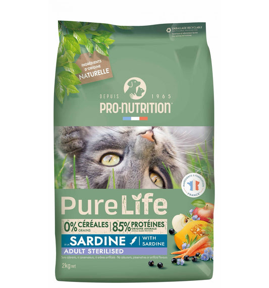 Pure Life for cats STERILIZED Sardine 2 kg – храна за кастрирани котки над 1 г., подходяща за котки със склонност към наднормено тегло. - Zoo-PetShop