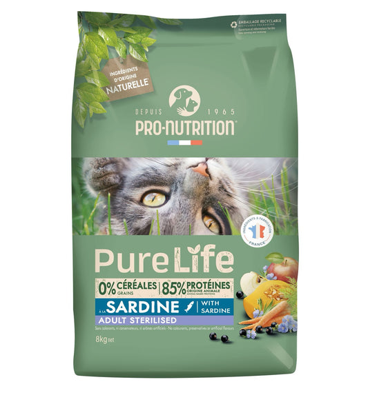 Pure Life for cats STERILIZED Sardine 8 kg – храна за кастрирани котки над 1 г. подходяща за котки с наднормено тегло. - Zoo-PetShop