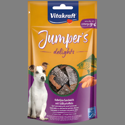Vitakraft ® Jumper's Delights Лакомство за кучета - сандвичи с риба треска и сладък картоф - Zoo-PetShop