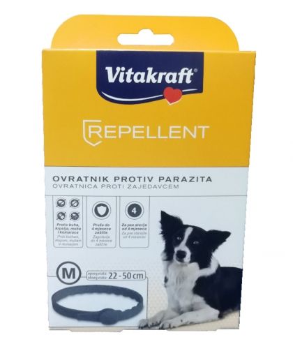 VITAKRAFT ® БИОЦИДЕН НАШИЙНИК ЗА КУЧЕТА 50 cm, размери: M и SL подрастващи РЕПЕЛЕНТНА ПРОТИВОПАРАЗИТНА КАИШКА ЗА КУЧЕТА ОТ СРЕДНИ ПОРОДИ И ЗА ПОДРАСТВАЩИ КУЧЕТА ОТ ЕДРИ ПОРОДИ, ОБИКОЛКА НА ВРАТА 22-50 СМ. ЗА КУЧЕТА НАД 4 МЕСЕЦА, ПРОТИВ БЪЛХИ, КЪРЛЕЖИ, М - Zoo-PetShop