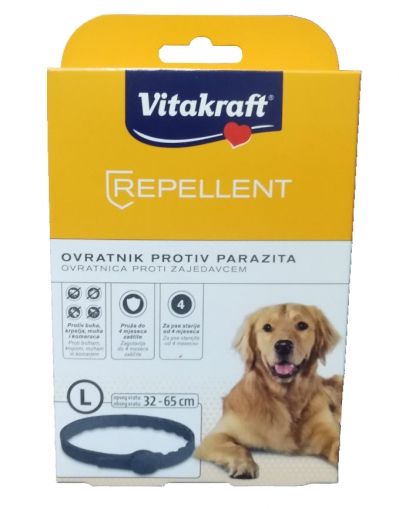 VITAKRAFT ® БИОЦИДЕН НАШИЙНИК ЗА КУЧЕТА 65 cm, размер: L РЕПЕЛЕНТНА ПРОТИВОПАРАЗИТНА КАИШКА ЗА КУЧЕТА ОТ ЕДРИ ПОРОДИ, ОБИКОЛКА НА ВРАТА 32-65 СМ. ЗА КУЧЕТА НАД 4 МЕСЕЦА, ПРОТИВ БЪЛХИ, КЪРЛЕЖИ, МУХИ И КОМАРИ. СРОК НА ДЕЙСТВИЕ 4 МЕСЕЦА. ВОДОУСТОЙЧИВА! - Zoo-PetShop
