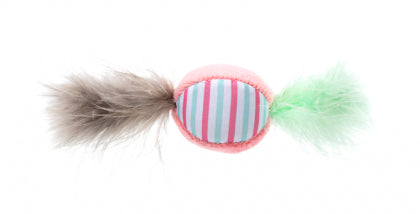 GimCat Играчка за котка DREAM CANDY, плюшена топка - бонбон с пера, розов цвят - Zoo-PetShop