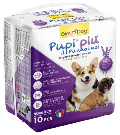 GimDog® Pupi Piú Кучешки пелени 60х60см, 10 бр. с аромат на лавандула - Zoo-PetShop