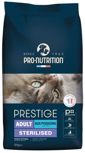 PRESTIGE CAT ADULT STERILISED С РИБА 10 kg - Храна за кастрирани и склонни към напълняване котки. - Zoo-PetShop