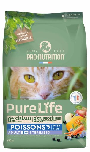 Pure Life for cats STERILIZED 8+ with Fish 2 kg - Храна за кастрирани котки над 8 г., със риба. Подходяща и за котки със склонност към наднормено тегло - Zoo-PetShop