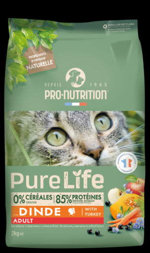 Pure Life for cats ADULT with Turkey 2 кг - Пълноценна храна за пораснали котки на възраст над 1 г., с ПУЙКА. - Zoo-PetShop