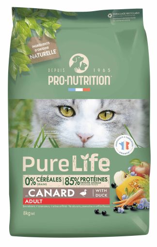 Pure Life for cats ADULT with Duck 8 кг – храна за възрастни котки над 1 г. с патица. 0% зърно, 85% животински протеини. - Zoo-PetShop