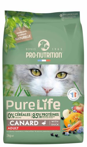 Pure Life for cats ADULT with Duck 2 kg - Храна за котки над 1 г. с патица. 0% зърно, 85% животински протеини. - Zoo-PetShop