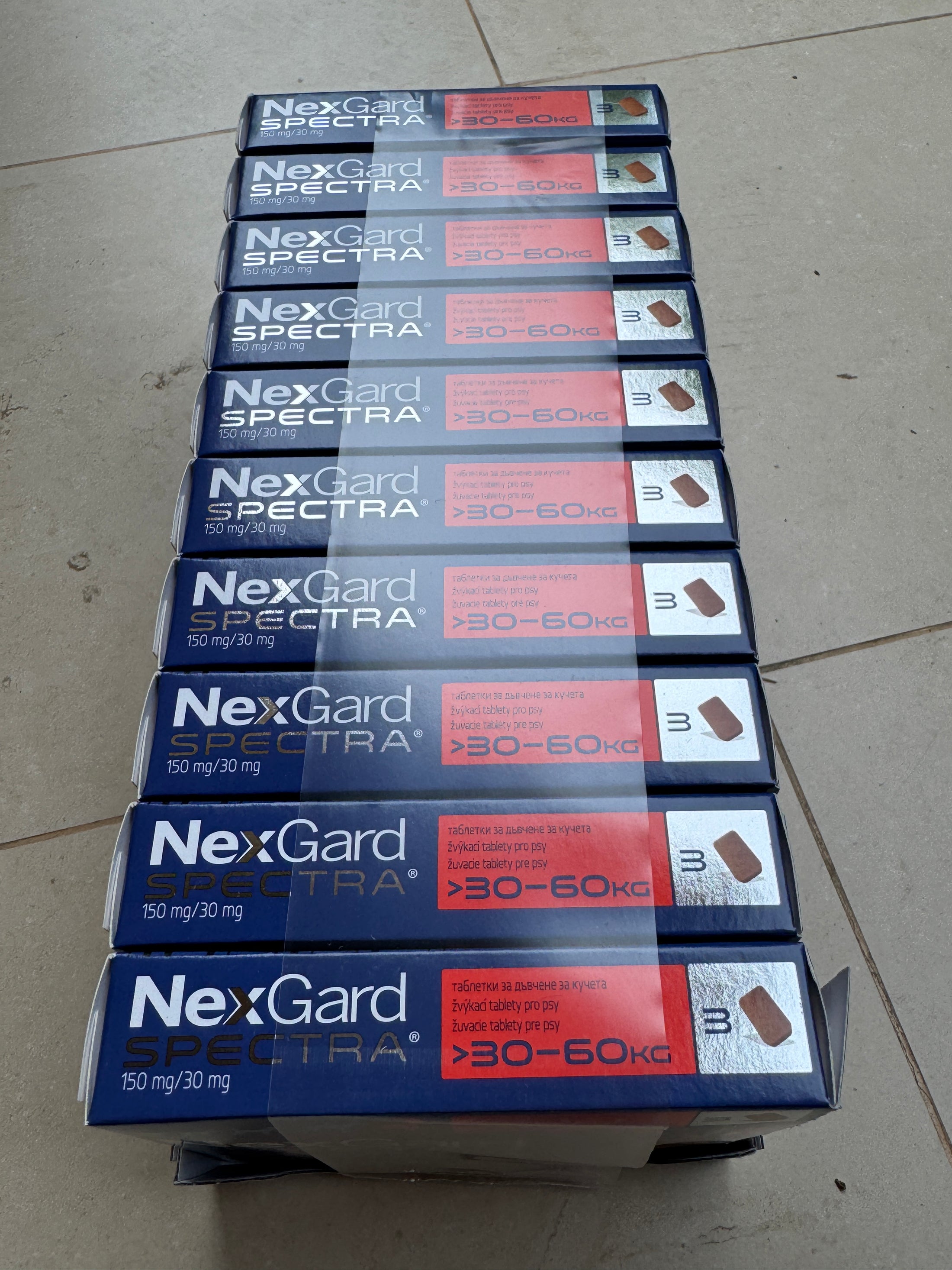 NEXGARD SPECTRA /НЕКСГАРД СПЕКТРА СРЕЩУ БЪЛХИ, КЪРЛЕЖИ, ДИРОФИЛАРИОЗА, КРЪГЛИ ЧЕРВЕИ 30-60 кг -6 ТАБЛЕТКИ,  СУПЕР ПРОМО - ЦЕНА ЗА 2 КУТИИ !!!