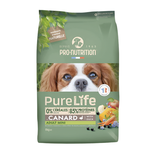 Pure Life Dog ADULT MINI with Duck 8 kg - Храна за кучета от дребни породи - 10 кг с патица. Без зърно и глутен.