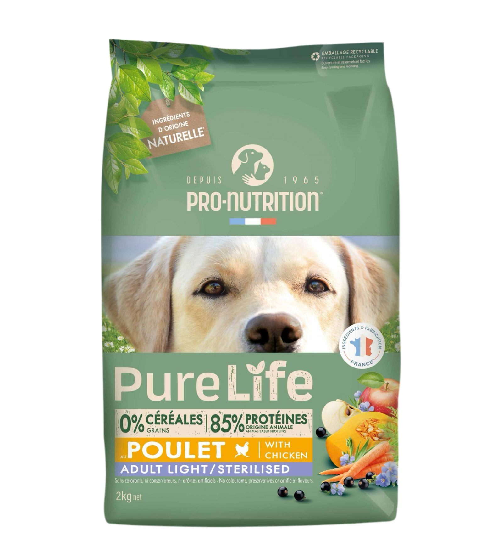 Pure Life Dog Adult Light/Reduced with Chicken 2kg – Grain & Gluten-Free Food for Overweight/Castrated Dogs