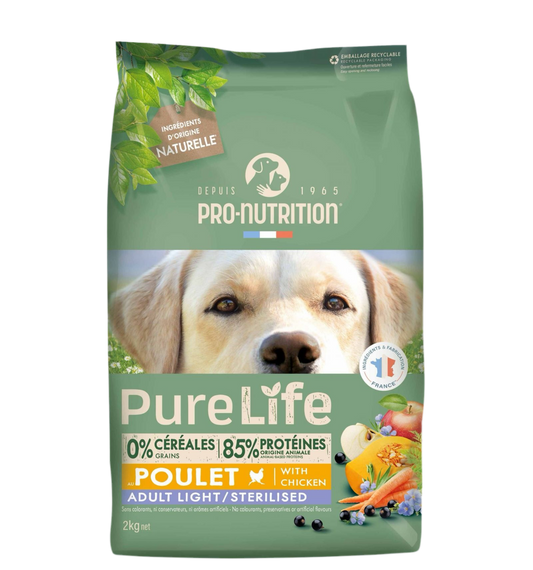 Pure Life Dog Adult Light/Reduced with Chicken 2kg – Grain & Gluten-Free Food for Overweight/Castrated Dogs