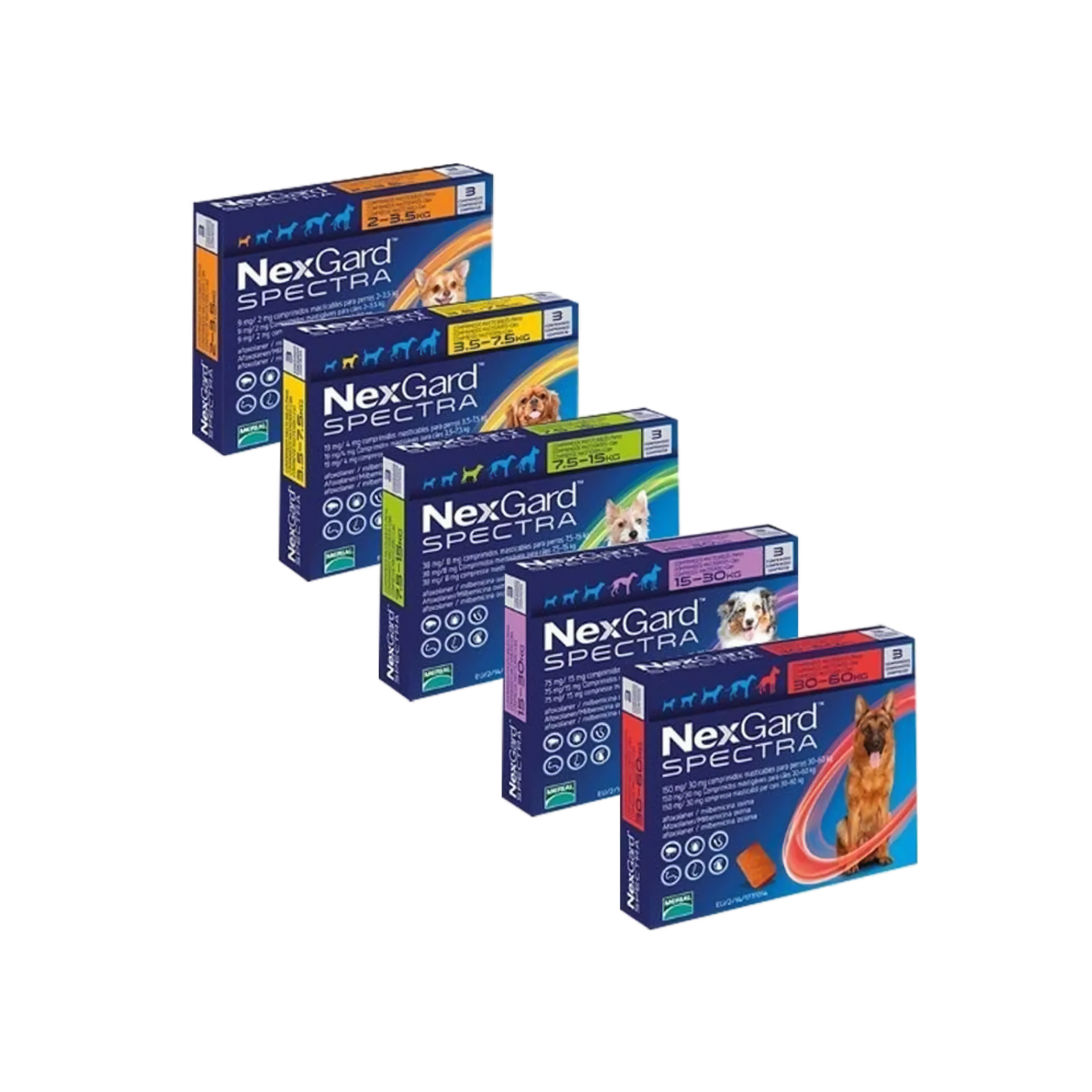 NEXGARD SPECTRA / НЕКСГАРД СПЕКТРА - Срещу бълхи, кърлежи, дирофилариоза, кръгли червеи по 3 таблетки в кутия!!! Цената 58 лв е за кутия с 3 таблетки 1.35-3.5 кг