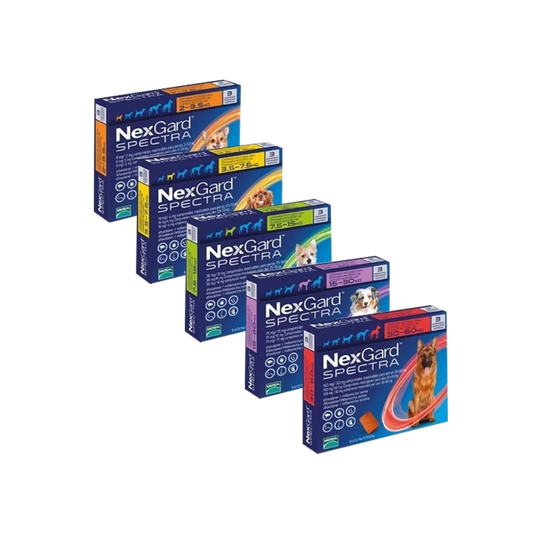 NEXGARD SPECTRA / НЕКСГАРД СПЕКТРА - Срещу бълхи, кърлежи, дирофилариоза, кръгли червеи по 3 таблетки в кутия!!! Цената 58 лв е за кутия с 3 таблетки 1.35-3.5 кг