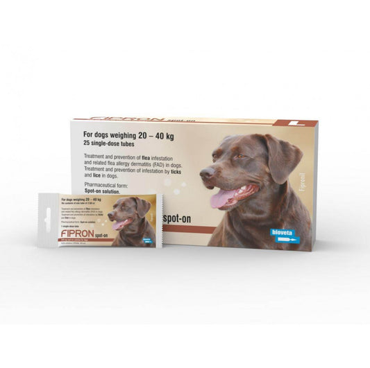 FIPRON SPOT-ON DOG - ПИПЕТА С ФИПРОНИЛ ПРОТИВ КЪРЛЕЖИ И БЪЛХИ ЗА КУЧЕТА ОТ 20 ДО 40 КГ
