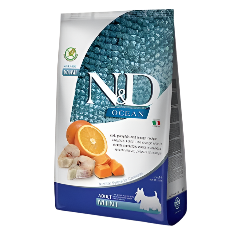 N&D DOG OCEAN ADULT MINI PUMPKIN куче,тиква с риба треска и портокал
