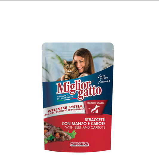 MIGLIORGATTO STRACETTI ПАУЧ ЗА КОТЕ С ТЕЛЕШКО МЕСО ПЪЛНОЦЕННА ХРАНА ЗА КОТКИ, 100 ГРАМА