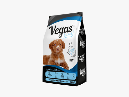 Храна за подрастващи кученца с агнешко и сьомга от 2-12 месеца от клас Premium dog food 15 kg