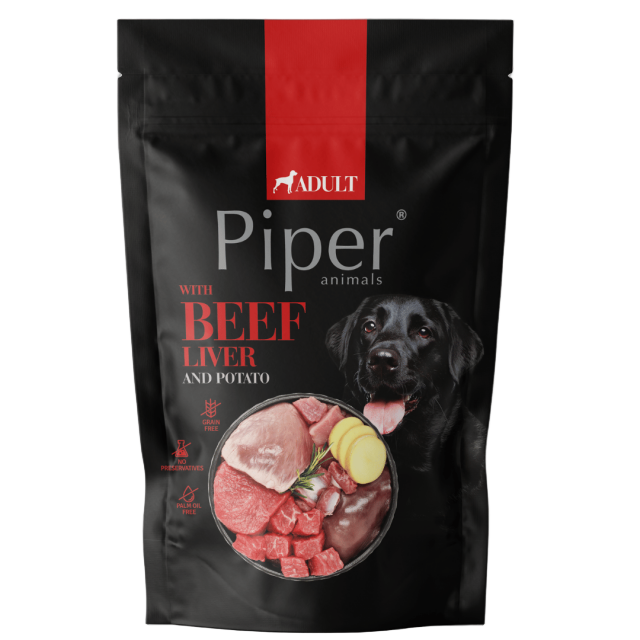 Piper Adult Dog пауч за кучета с говежди дроб и картофи, 500 г. Изключително вкусен пауч за кучета с високачествено месо, което и най-капризните кучета ще харесат ! Много високо качество !
