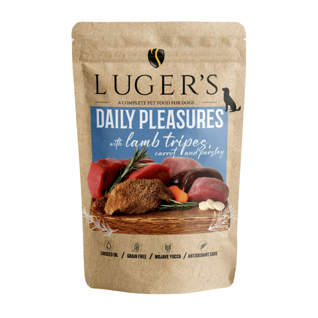 Luger`s Dog Adult 500 грама пауч - с агнешко шкембе и моркови / 10 бр. СТЕК. Изключително вкусен пауч за кучета с високачествено месо, което и най-капризните кучета ще харесат ! Много високо качество !