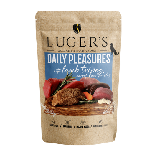 Luger`s Dog Adult 500 грама пауч - с агнешко шкембе и моркови / 10 бр. СТЕК. Изключително вкусен пауч за кучета с високачествено месо, което и най-капризните кучета ще харесат ! Много високо качество !