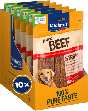 Лакомства за кучета - Vitakraft ® Pure BEEF Strips - Ленти от ГОВЕЖДО месо, 100% ГОВЕЖДО в съдържанието на месо