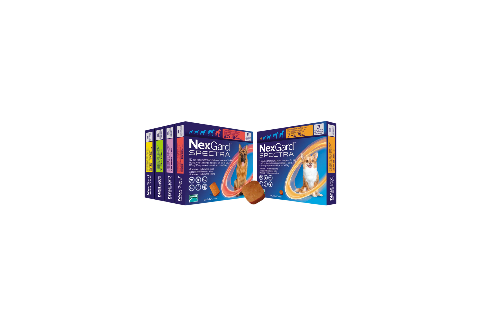 NEXGARD SPECTRA / НЕКСГАРД СПЕКТРА - Срещу бълхи, кърлежи, дирофилариоза, кръгли червеи по 3 таблетки в кутия!!! Цената 58 лв е за кутия с 3 таблетки 1.35-3.5 кг