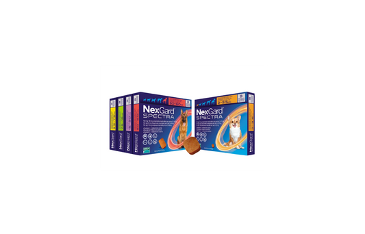 NEXGARD SPECTRA / НЕКСГАРД СПЕКТРА - Срещу бълхи, кърлежи, дирофилариоза, кръгли червеи по 3 таблетки в кутия!!! Цената 58 лв е за кутия с 3 таблетки 1.35-3.5 кг
